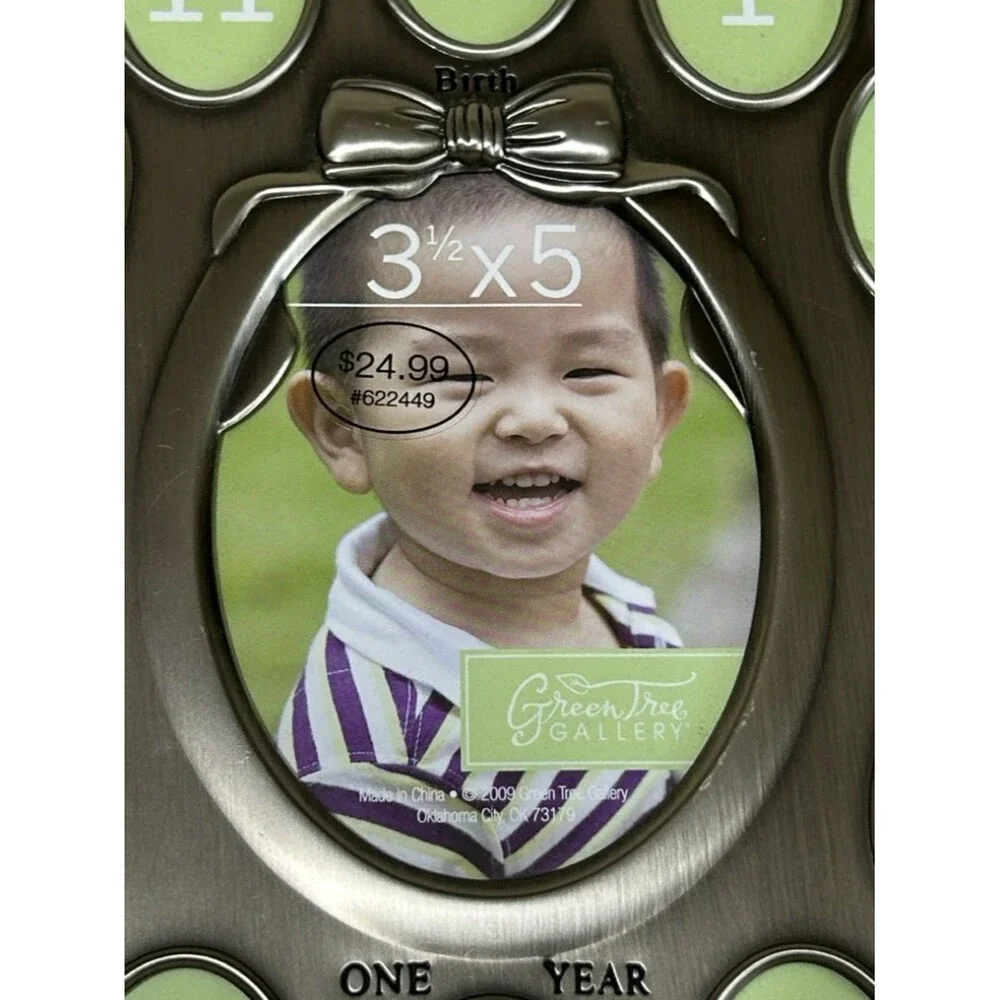 Baby’s First Year Pewter Silver Photo Frame NWT Stand Hanging 9x11 Green Tree